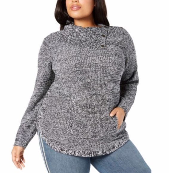 Style & Co Black White Marled Envelope Neck Sweate - Picture 1 of 2